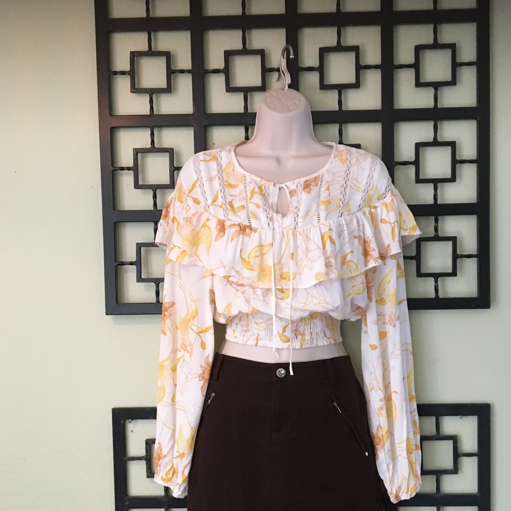 Band of Gypsies Crop Blouse boho white & gold size xs - Picture 2 of 6
